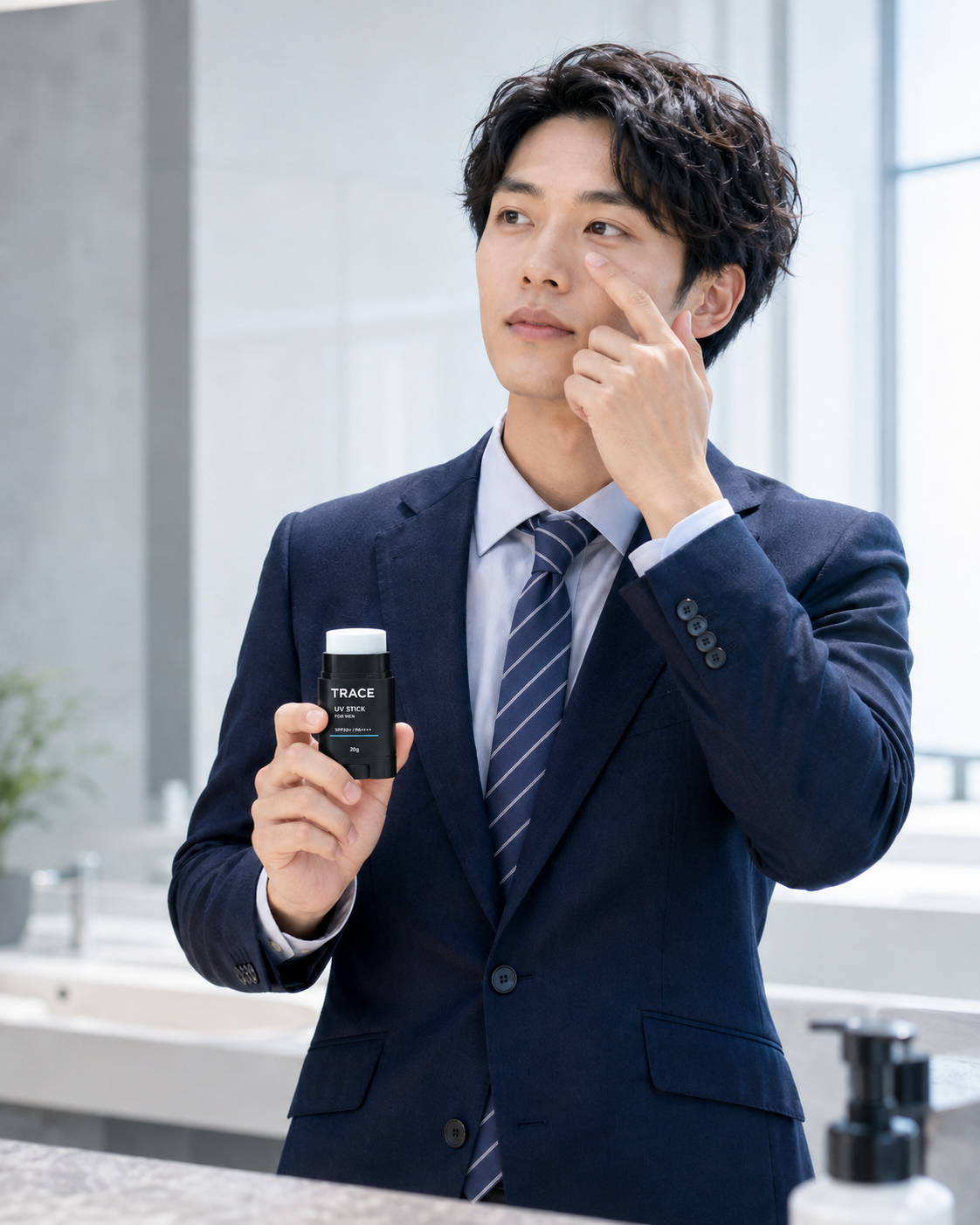 目の周りなど細かい部分を指でなじませる様子